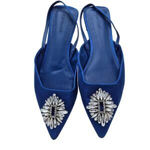 Open Edit royal blue satin rhinestone embellished slingback pumps   size 8